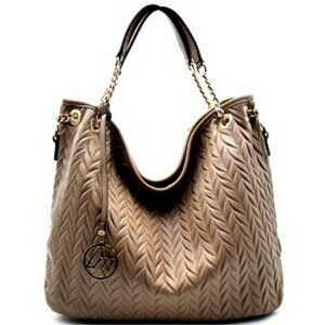 Le Miel TAN Woven Pattern Gold Medallion Shoulder Handbag
